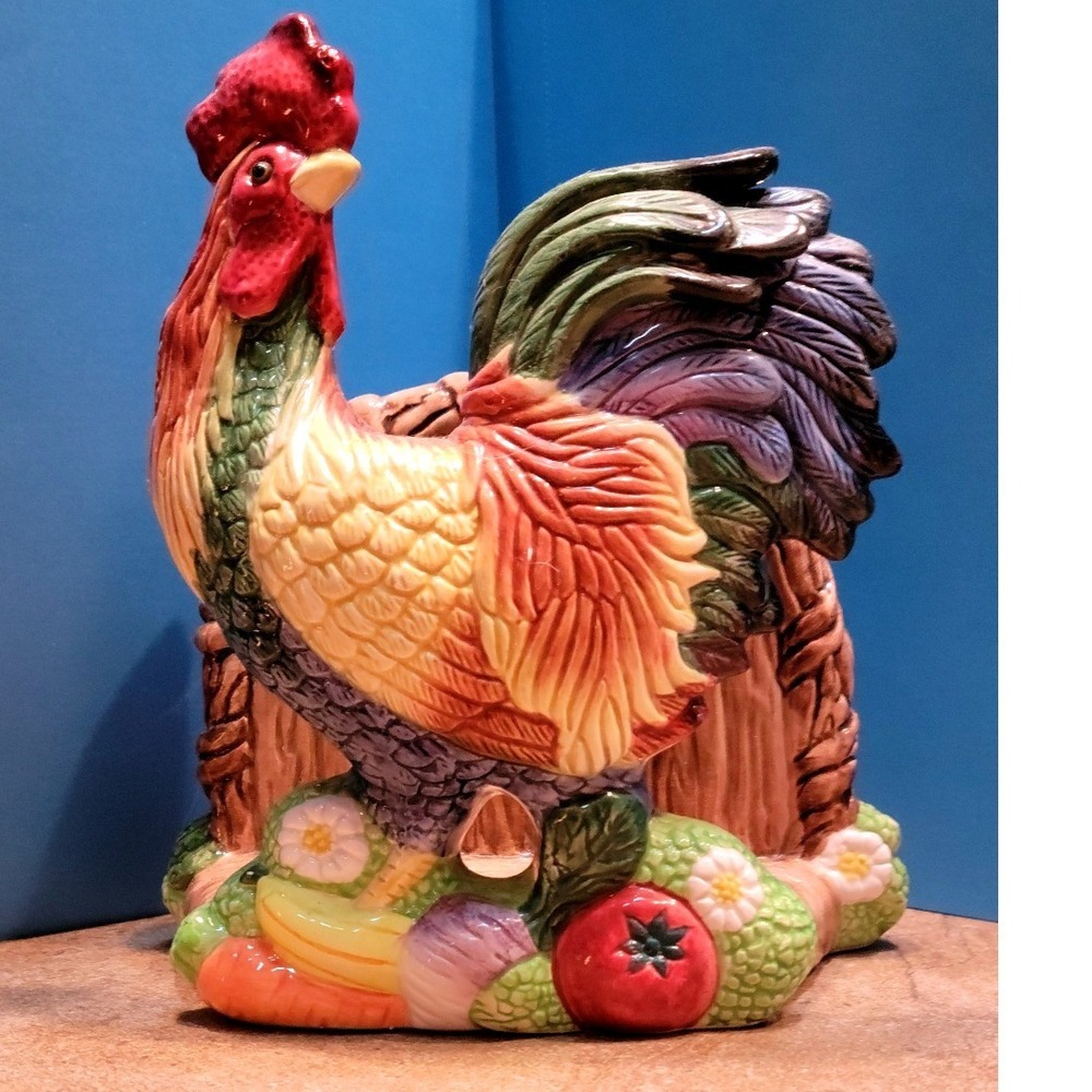 Fitz and Floyd Classics Ceramic Rooster Napkin Holder Farmhouse Harvest Decor